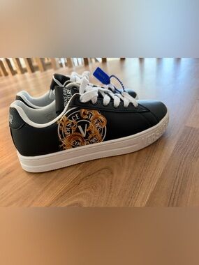 Versace Jeans Collection Black Sneakers with Gold Baroque Accent